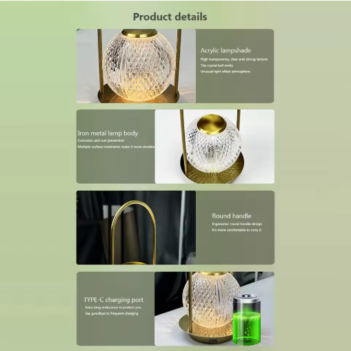 Touch Table Lamp – Rechargeable Crystal Night Light