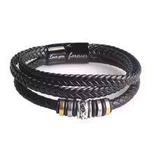 2024 Men’s Ethnic Stainless Steel Leather Bracelet – Magnetic Buckle