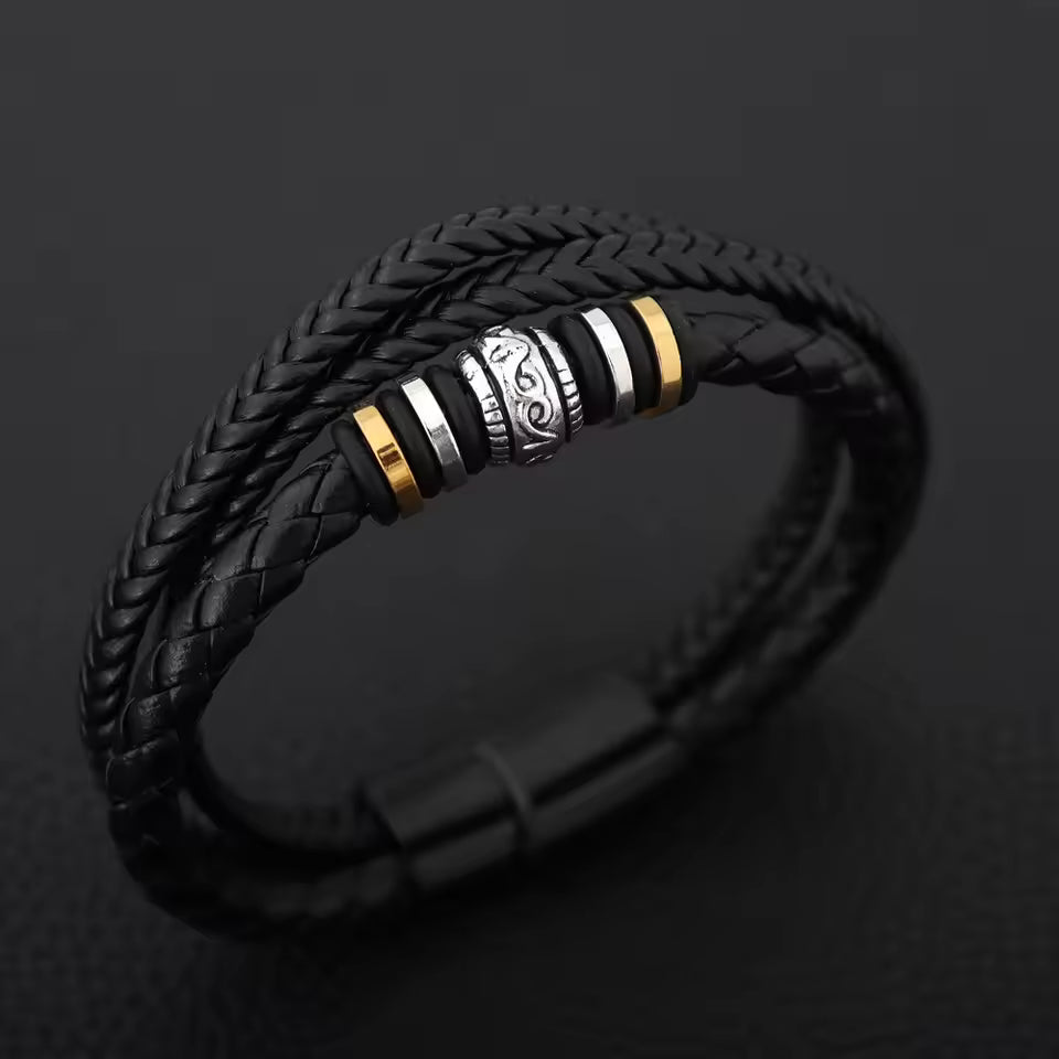 2024 Men’s Ethnic Stainless Steel Leather Bracelet – Magnetic Buckle