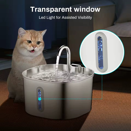 2.2L Automatic Pet Water Fountain – Stainless Steel Cat & Dog Fountain
