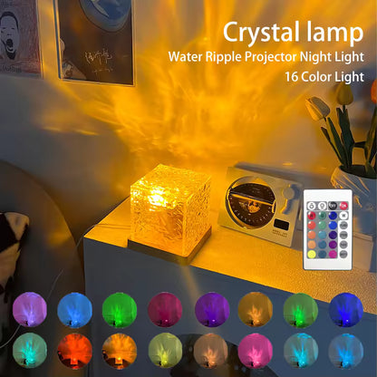 Dynamic Rotating Water Ripple Projector Lamp – 16 Colors Flame Crystal Light