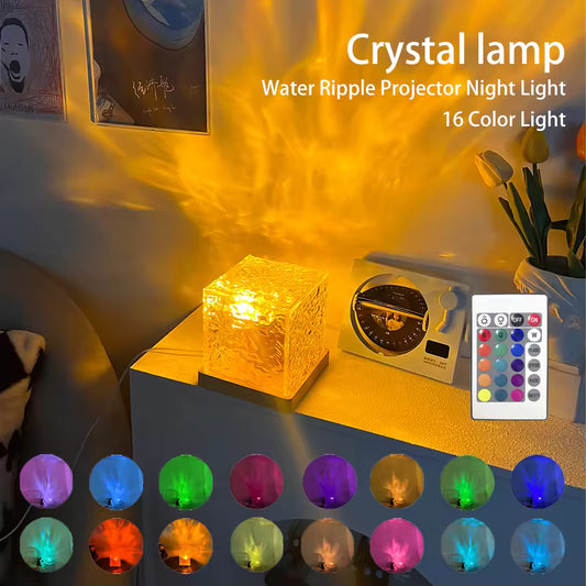 Dynamic Rotating Water Ripple Projector Lamp – 16 Colors Flame Crystal Light