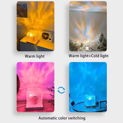 Dynamic Rotating Water Ripple Projector Lamp – 16 Colors Flame Crystal Light