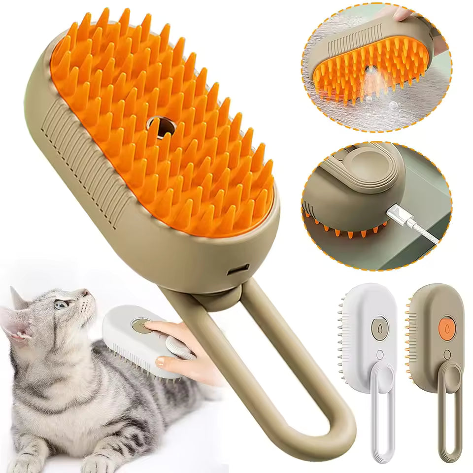 3-in-1 Steam Cat Brush – Pet Hair Remover, Spray & Massage Comb