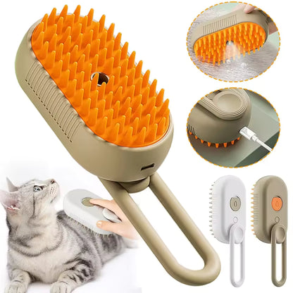 3-in-1 Steam Cat Brush – Pet Hair Remover, Spray & Massage Comb