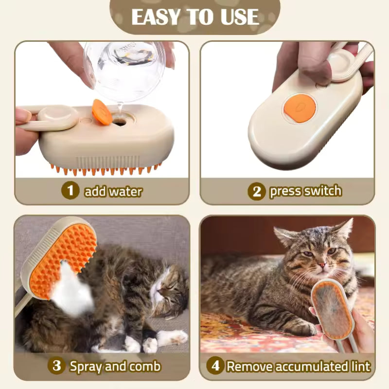 3-in-1 Steam Cat Brush – Pet Hair Remover, Spray & Massage Comb