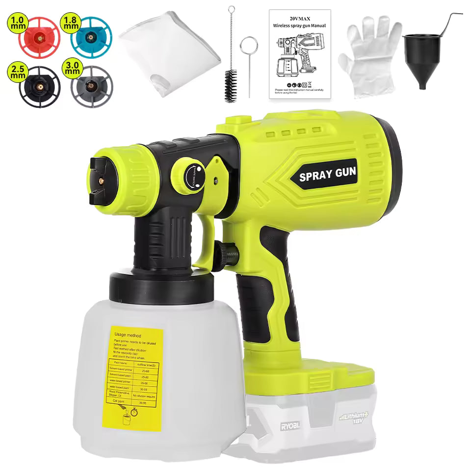 Cordless High-Pressure Paint Sprayer – Compatible with Makita, Dewalt, Ryobi & Milwaukee 18V Batteries