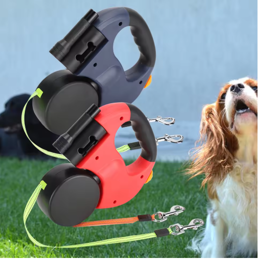 Automatic Extendable Pet Leash with LED Light – Dual Head Lead