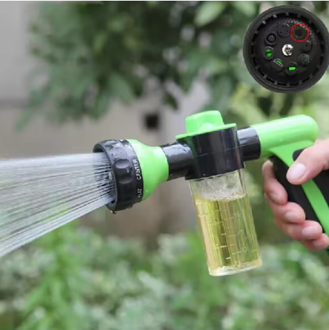 Adjustable Water Spray Gun Nozzle with Foam Container – Garden Hose Tool