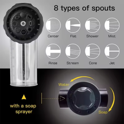 Adjustable Water Spray Gun Nozzle with Foam Container – Garden Hose Tool