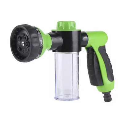 Adjustable Water Spray Gun Nozzle with Foam Container – Garden Hose Tool