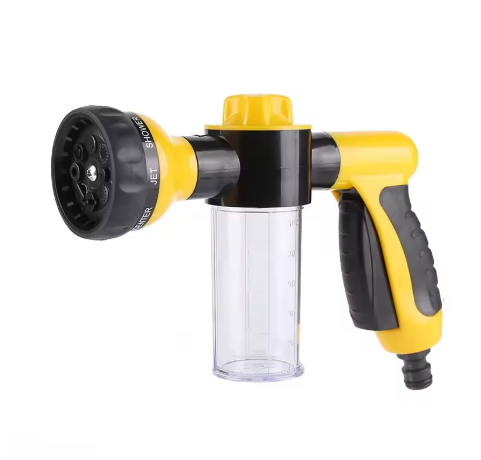 Adjustable Water Spray Gun Nozzle with Foam Container – Garden Hose Tool