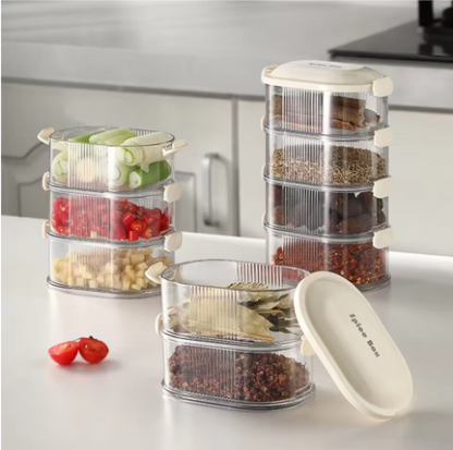 1–3 Layer Spice & Vegetable Storage Box – Refrigerator Crisper & Lunch Box