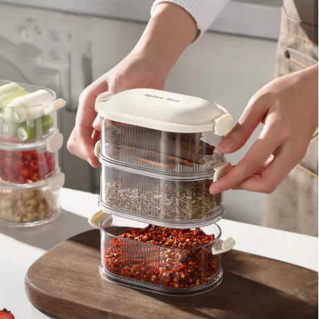 1–3 Layer Spice & Vegetable Storage Box – Refrigerator Crisper & Lunch Box