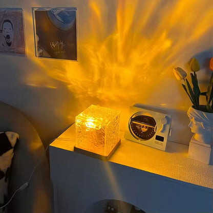 Dynamic Rotating Water Ripple Projector Lamp – 16 Colors Flame Crystal Light