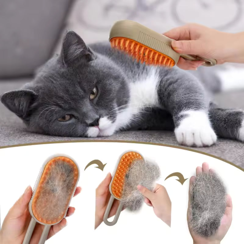 3-in-1 Steam Cat Brush – Pet Hair Remover, Spray & Massage Comb