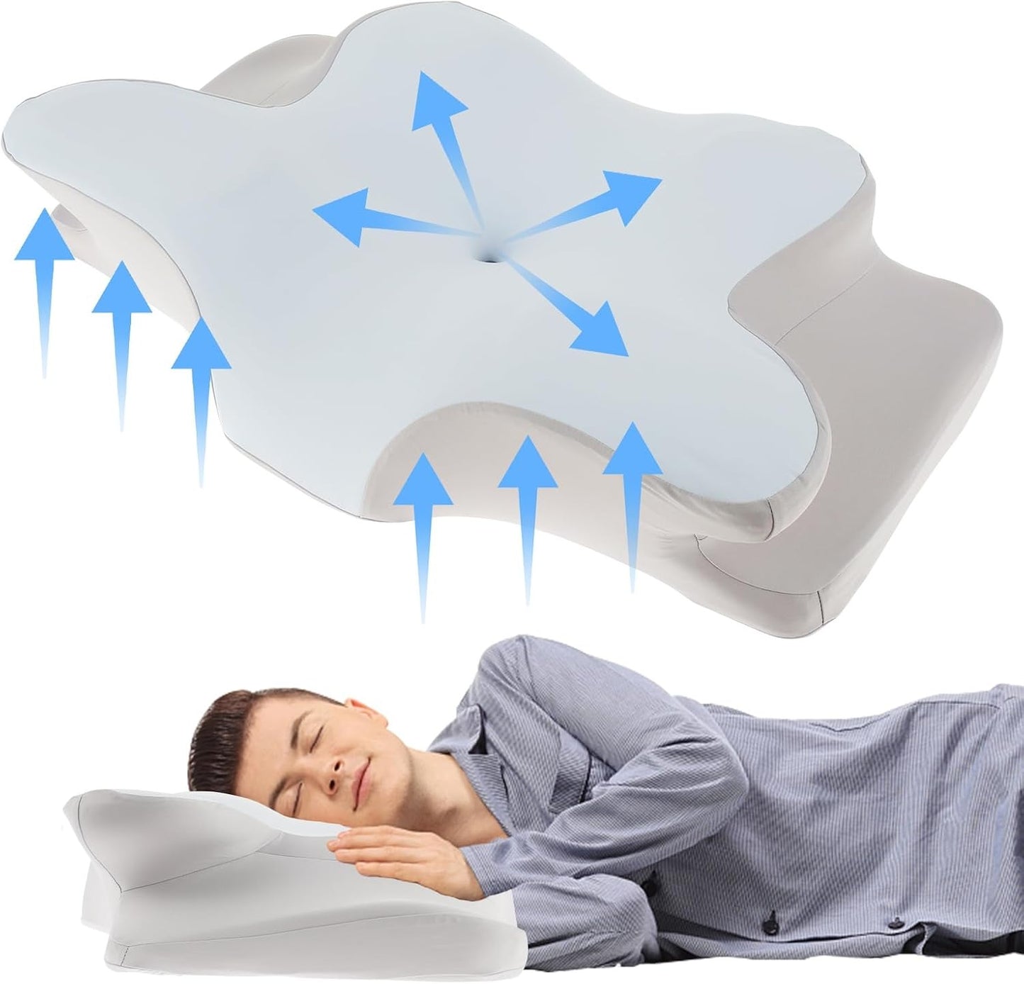 Ergonomic Cervical Memory Foam Pillow – Neck & Shoulder Support (Sky Blue)