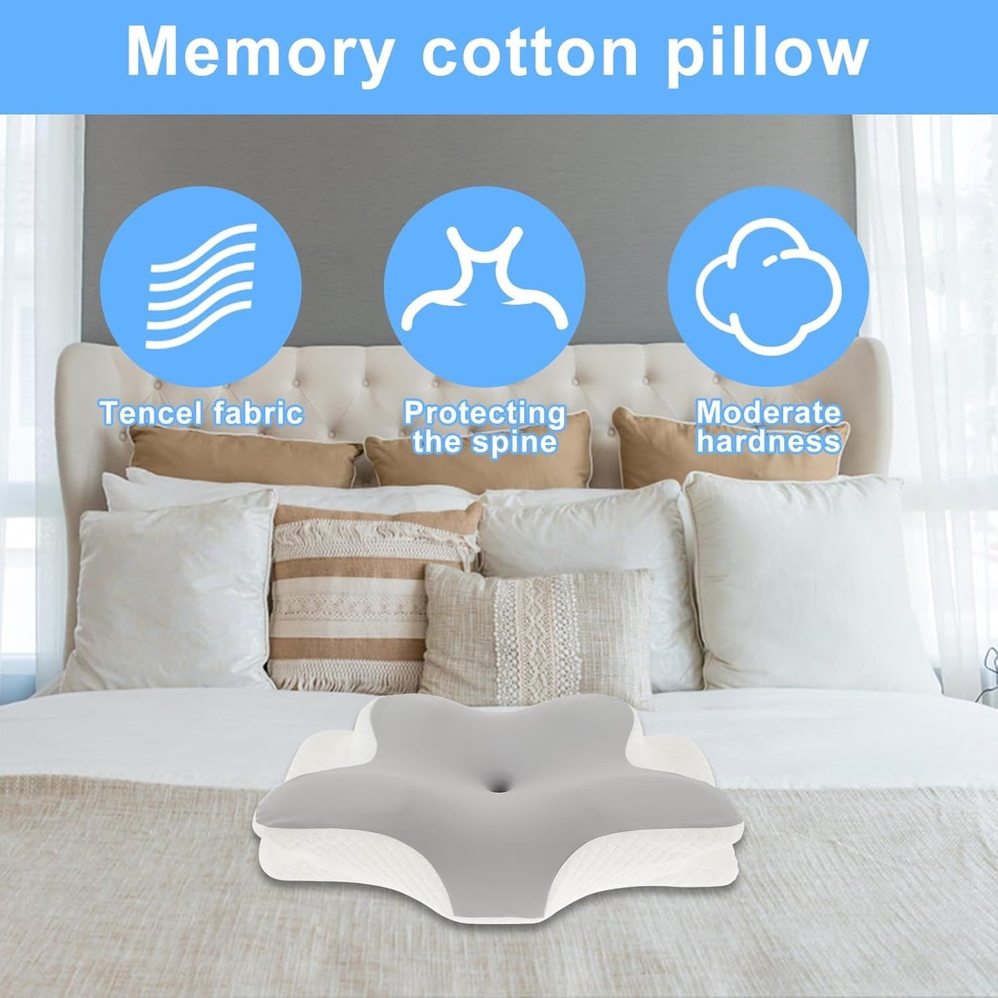 Ergonomic Cervical Memory Foam Pillow – Neck & Shoulder Support (Sky Blue)