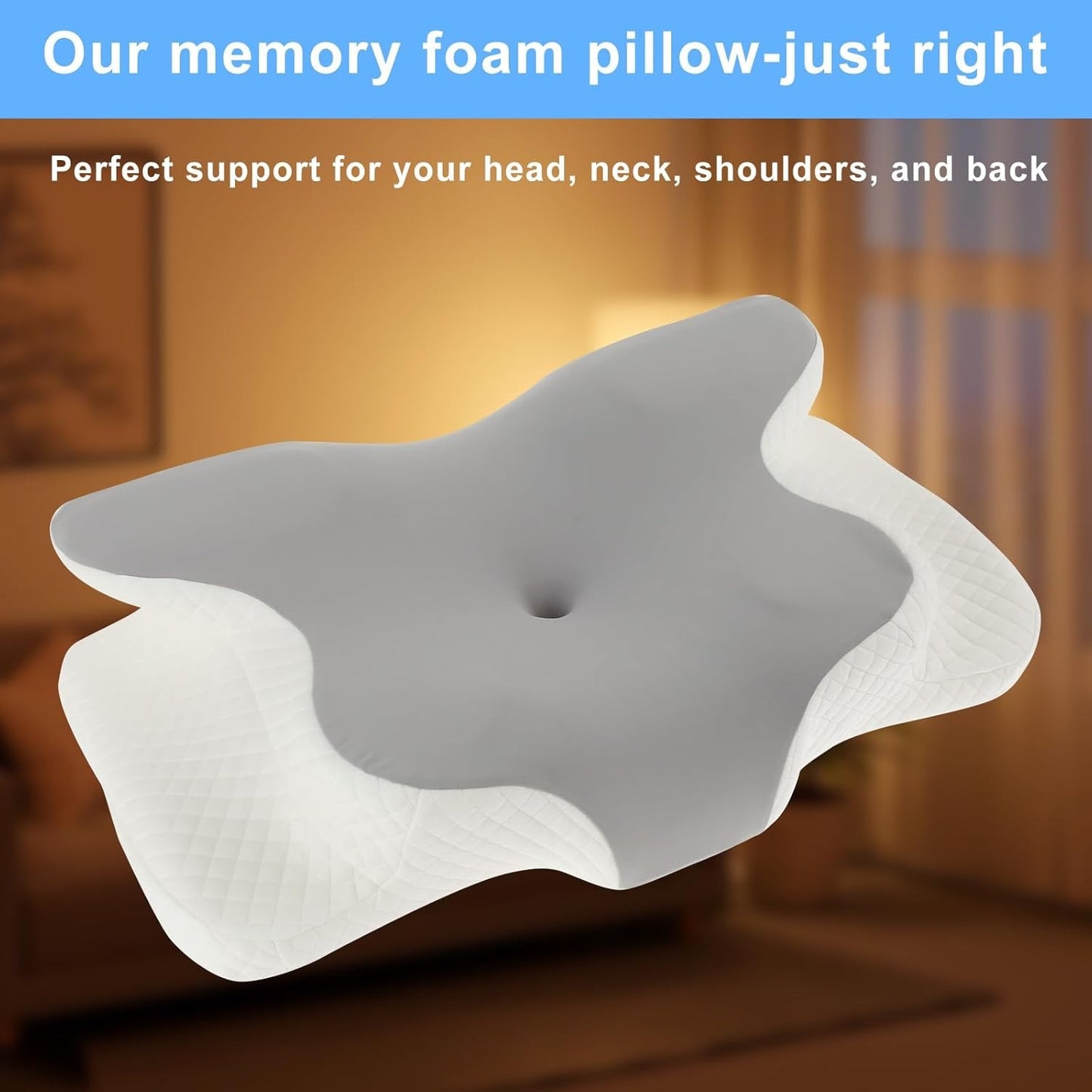 Ergonomic Cervical Memory Foam Pillow – Neck & Shoulder Support (Sky Blue)