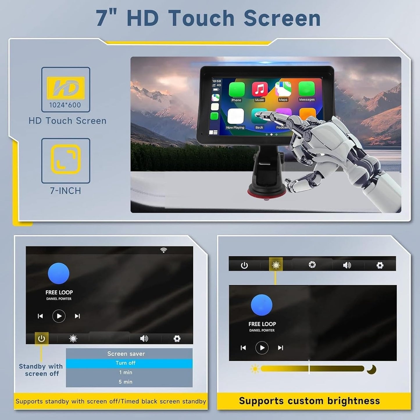 Jectse 7" HD Double Din Car Stereo – WiFi Touchscreen with Bluetooth & Navigation