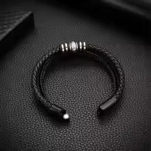 2024 Men’s Ethnic Stainless Steel Leather Bracelet – Magnetic Buckle